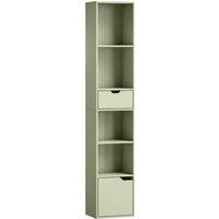 HOMCOM 6-Tier Bookcase, Tall Narrow Bookshelf with Drawer and Door - Green