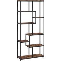 HOMCOM Seven-Tier Geometric Bookcase - Brown/Black