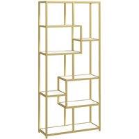 HOMCOM Seven-Tier Geometric Bookcase - White/Gold Tone