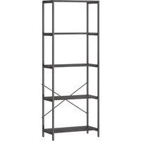 HOMCOM 5-Tier Bookshelf, Industrial Bookcase with Metal Frame - Dark Grey and Black