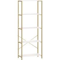 HOMCOM 5-Tier Bookshelf, Modern Bookcase with Metal Frame - White and Gold Tone