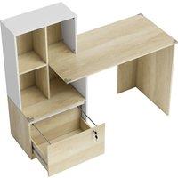 HOMCOM Computer Desk, Office Desk with Bookshelf, File Drawer and Legal Hanging File Holders, Oak Wood Effect