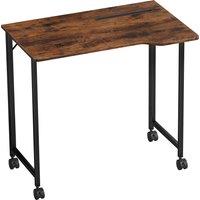 HOMCOM Folding Small Desk on Wheels - Rustic Brown