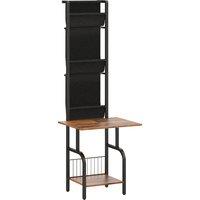 HOMCOM Vinyl Record Player Stand Record Storage with Player Stand Oxford Fabric Pockets Bottom Shelf Rustic Brown and Black