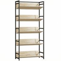 HOMCOM Bookshelf 5-Tier Metal Frame Room Divider Bookcase Storage Shelves for Living Room Oak