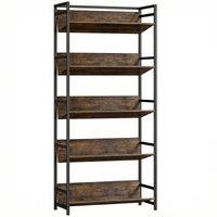 HOMCOM Bookshelf 5-Tier Metal Frame Room Divider Bookcase Storage Shelves for Living Room Rustic Brown