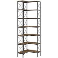 HOMCOM 6-Tier L-Shaped Bookshelf, Freestanding Corner Bookcase with Metal Frame, Rustic Brown