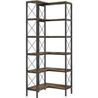 HOMCOM 5-Tier L-Shaped Bookshelf, Freestanding Corner Bookcase with Metal Frame, Rustic Brown
