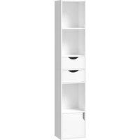 HOMCOM Bookcase with Drawers Adjustable Shelf Bookshelf with 2 Drawers and Cabinet 158 cm White