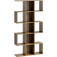 HOMCOM 5-Tier Bookshelf, S Shaped Geometric Bookcase with 15 Compartments, Rustic Brown