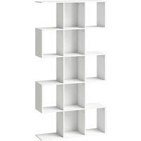 HOMCOM 5-Tier Bookshelf, S Shaped Geometric Bookcase with 15 Compartments, White Wood Effect
