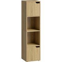 HOMCOM Narrow Bookcase, 4-Tier Bookshelf, Storage Cabinet with doors for Living Room, Bedroom, Oak