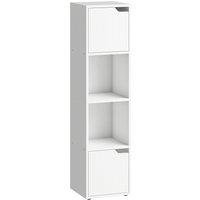 HOMCOM Narrow Bookcase, 4-Tier Bookshelf, Storage Cabinet with doors for Living Room, Bedroom, White