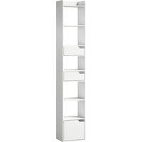HOMCOM Bookcase Tall Narrow with 5 Tiers and Drawers Freestanding Bookshelf Storage Cabinet for Living Room White Wood Effect