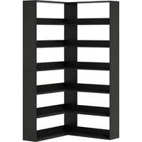 HOMCOM 7 Tiers Bookshelf, L-Shaped Corner Bookcase with Anti-Slip Rear Guard, Black Wood Effect