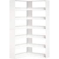 HOMCOM 7 Tiers Bookshelf, L-Shaped Corner Bookcase with Anti-Slip Rear Guard, White Wood Effect