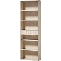 HOMCOM Bookcase Narrow Tall Space-Saving Bookshelf Drawer Open Shelves 60 x 24 x 182 cm Oak Wood Effect