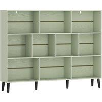 HOMCOM 10-Cube Bookcase, 3-Tier Book Shelf with Solid Wood Legs, 140 cm Modern Bookshelf with Anti-Tip Kit, Light Green