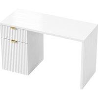 HOMCOM Computer Desk with Drawer, 120 cm Reversible Office Desk, Cabinet, Adjustable Shelf, Thick Top, White