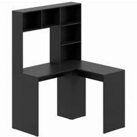 HOMCOM Modern Corner Computer Desk, L Shaped Desk with Monitor Stand and Storage Shelves for Home Office, Bedroom, Black