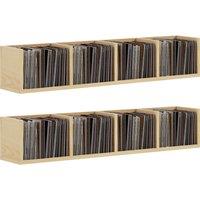 HOMCOM Wall Mount 84 CD / 56 DVD/Blu-ray/ Media Storage Rack 4 Cubes, Wooden Shelf Organiser Unit Bookcase Display, Set of 2, Natural Wood Finish