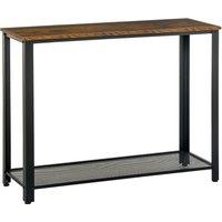 HOMCOM 2-Tier Console Table Side/End Table w/ Bottom Mesh Shelf Rectangular Adjustable Feet For Living Room Entryway Hallway Brown Black