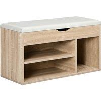 HOMCOM Shoe Storage Bench with Hidden Compartment, Padded Seat Footwear Organiser, Hallway Furniture, Oak Tone Aosom UK