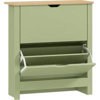 HOMCOM Slim Shoe Cabinet, Narrow Shoe Cupboard with 2 Flip Drawers, Adjustable Shelves for 12 Pairs of Shoes, Green