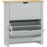 HOMCOM Slim Shoe Cabinet, Narrow Shoe Cupboard with 2 Flip Drawers, Adjustable Shelves for 12 Pairs of Shoes, Light Grey