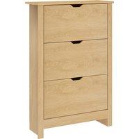 HOMCOM Slim Shoe Cabinet, Narrow Shoe Cupboard with 3 Drawers, Adjustable Shelves for 18 Pairs of Shoes, Natural Wood Finish