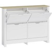 HOMCOM Slim Shoe Cabinet, Narrow Shoe Cupboard with 4 Flip Drawers, Adjustable Shelves for 16 Pairs of Shoes, White