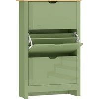 HOMCOM Slim Shoe Cabinet, Narrow Shoe Cupboard with 3 Flip Drawers, Adjustable Shelves for 18 Pairs of Shoes, High Gloss Green