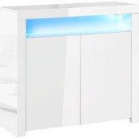HOMCOM High Gloss LED Cabinet Cupboard Sideboard Buffet Console with RGB Lighting for Entryway, Dining Area, Living Room, White