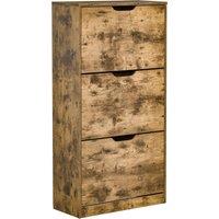 HOMCOM Shoe Cabinet with 3 Flip Doors, Storage Rack with Open Compartment, Internal Dividers, for 12-18 Pairs of Shoes, Rustic Brown Aosom UK