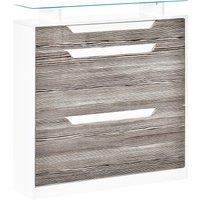 HOMCOM Shoe Cabinet with 3 Drawers High Gloss Storage Cupboard Tipping Bucket w/ Flip Door Glass Top Adjustable Shelf for 14 Pairs, Grey Aosom UK