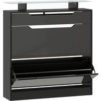 HOMCOM Shoe Storage Cabinet with Slide Out Drawer, 2 Flip Doors, Tempered Glass Top - Black