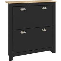 HOMCOM 2 Drawer Shoe Cabinet Modern Narrow Shoe Cupboard Hallway Wooden Storage Organiser with Flip Doors Adjustable Shelf for 12 Pairs, Black