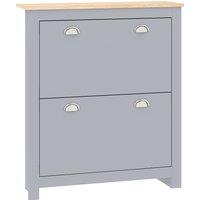 HOMCOM 2 Drawer Shoe Cabinet Modern Narrow Shoe Cupboard Hallway Wooden Storage Organiser with Flip Doors Adjustable Shelf for 6-12 Pairs, Grey