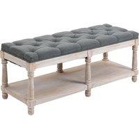 HOMCOM Hallway Haven: Vintage Shoe Bench with Tufted Cushion, 2-Tier Wooden Storage, Grey Aosom UK