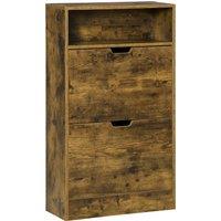 HOMCOM Slim Shoe Cabinet with 2 Flip Doors, 2-Drawer Storage Cupboard, Adjustable Divider, Rustic Brown Aosom UK