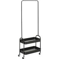 HOMCOM Freestanding Metal Clothes Rail with Shoe Storage, Coat Stand on Wheels, 2-Tier Hall Tree wit