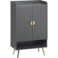 HOMCOM Modern Shoe Cabinet with 2 Doors, Open Shelf and Adjustable Shelves, 15 Pair Hallway Shoe Cupboard, Entryway Storage Unit, Grey