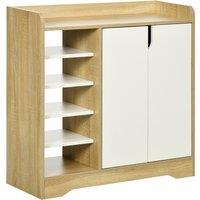 HOMCOM Shoe Cabinet with Double Doors & Open Shelving, 13 Pair Footwear Organiser for Hallways, Natural & White Aosom UK