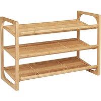 HOMCOM Bamboo Shoe Rack, 3-Tier Storage Organizer, Slatted Shelves, Free Standing, for 9 Pairs, Entryway, Natural Finish Aosom UK