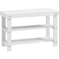 HOMCOM 3-Tier Bamboo Shoe Storage Bench - White