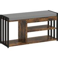 HOMCOM Shoe Storage with Seat, Upholstered Entryway Bench, Shoe Bench with 3 Open Shelves for Hallway, Rustic Brown