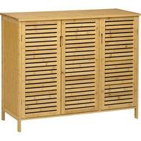 HOMCOM Rustic Shoe Cabinet, 3 Door Shoe Storage Cabinet with 8 Shelves, Natural Wood Finish