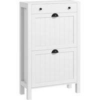 HOMCOM Narrow Shoe Cabinet with 2 Flip Drawers and Adjustable Shelves, White