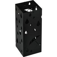 HOMCOM Square Umbrella Stand Freestanding for Hallway with 4 Hooks, Drip Tray, Metal Construction, Dark Grey Aosom UK