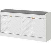 HOMCOM Shoe Storage with Seat, Upholstered Entryway Bench, Shoe Bench with 2 Flip Drawers and 2 Vents for 8 Pairs of Shoes